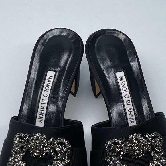 Manolo Blahnik Martanew 50MM Embellished Satin Mules size 37.5 - Picture 4 of 14